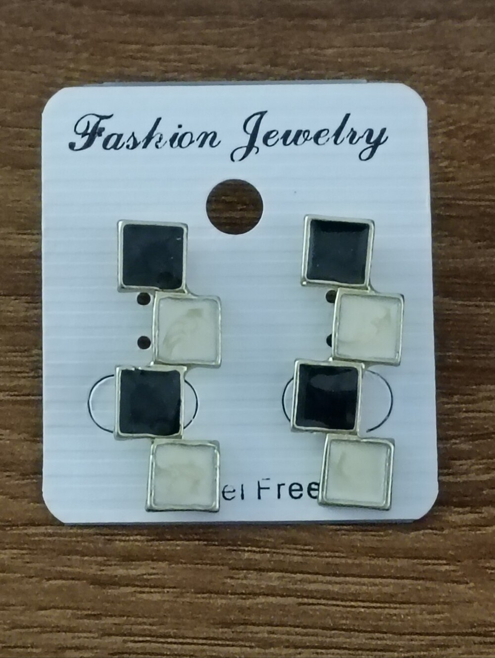 black and white earrings square geometric alternating checker grid drop fashion